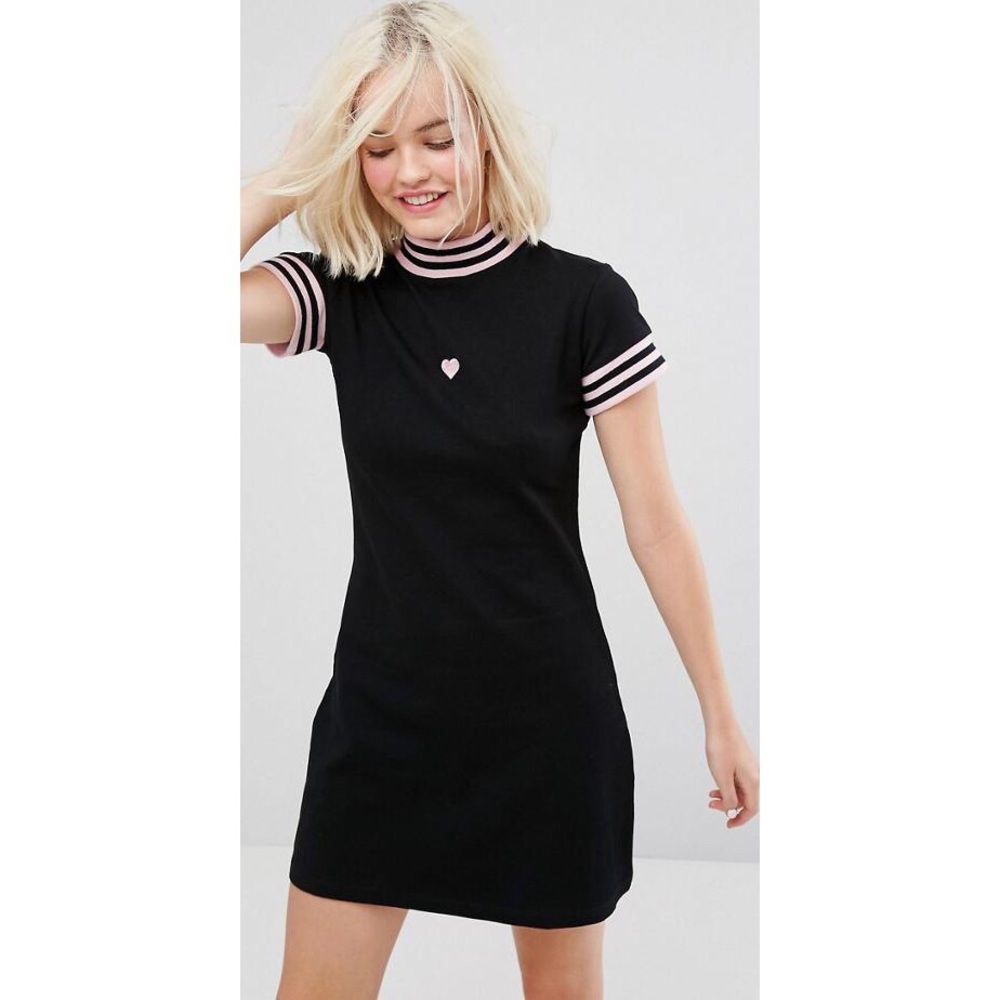Lazy Oaf Fitted Dress w/ Pink Heart&Jersey Detail